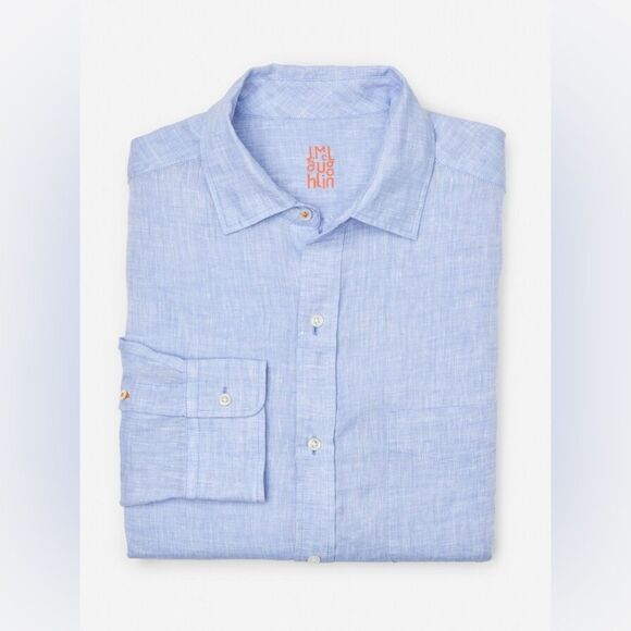 J. McLaughlin Linen Button Down Shirt Men’s XL Light Blue Stripe Classic Preppy - Picture 6 of 14